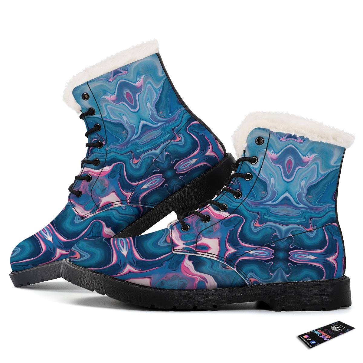 Marble Liquid Teal Pink Print Pattern Winter Boots-grizzshop