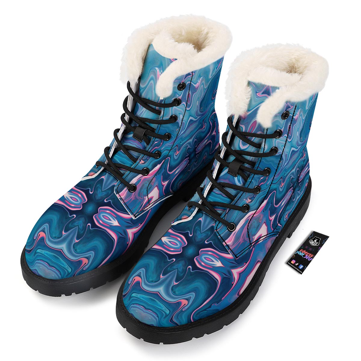 Marble Liquid Teal Pink Print Pattern Winter Boots-grizzshop