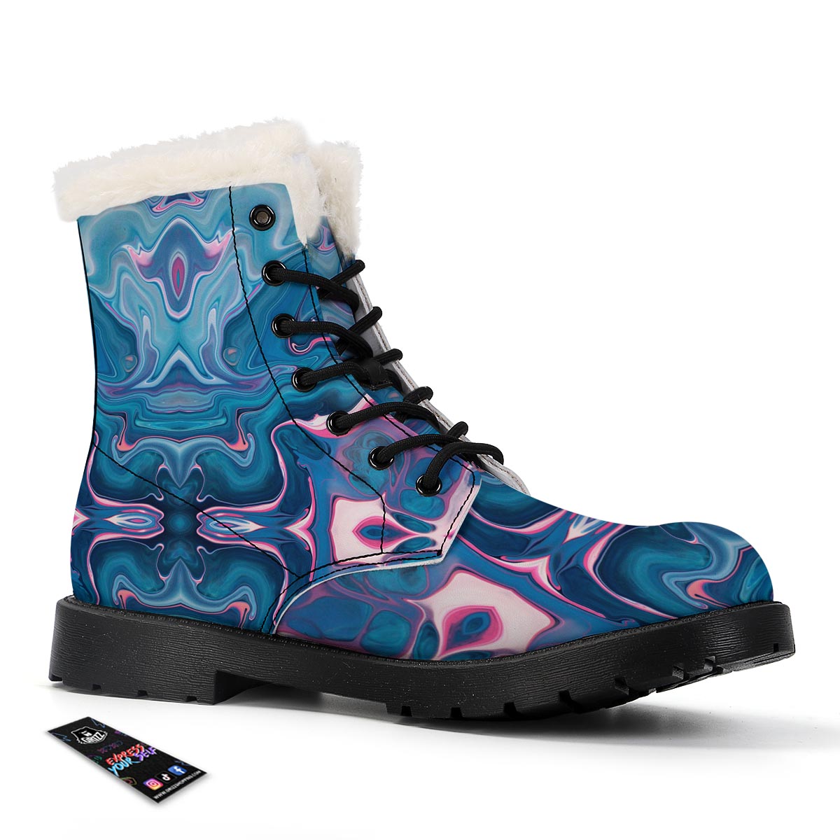 Marble Liquid Teal Pink Print Pattern Winter Boots-grizzshop
