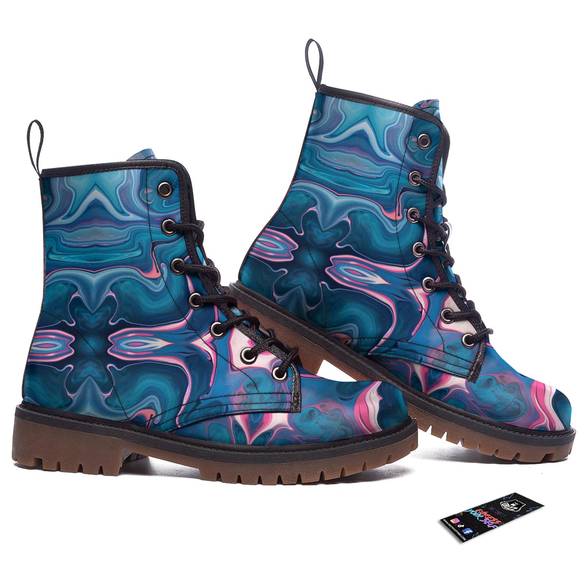 Marble Liquid Teal Pink Print Pattern Work Boots-grizzshop
