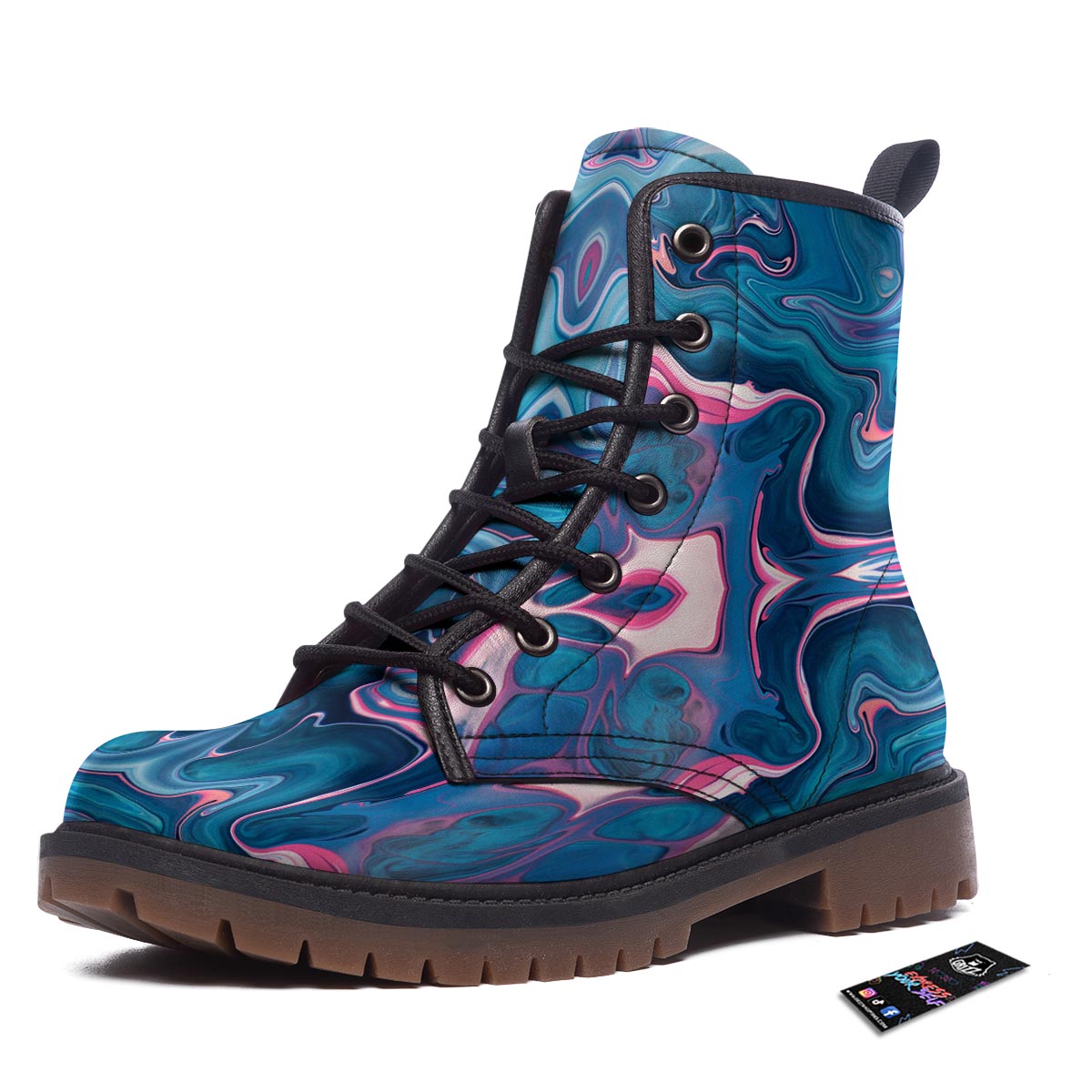Marble Liquid Teal Pink Print Pattern Work Boots-grizzshop