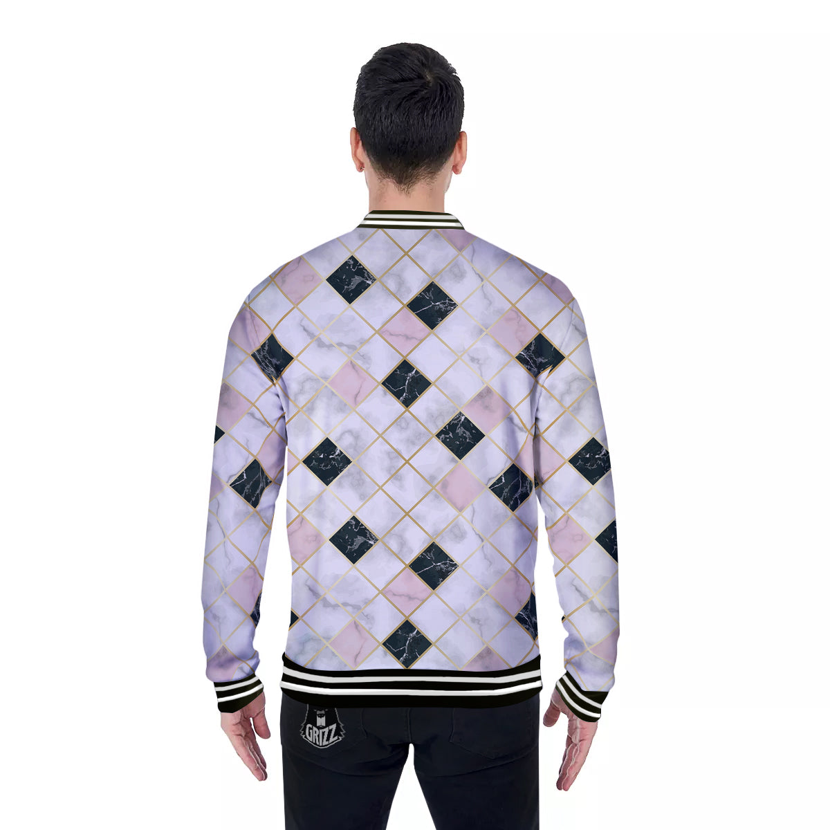 Marble Luxury Geometric Print Baseball Jacket-grizzshop