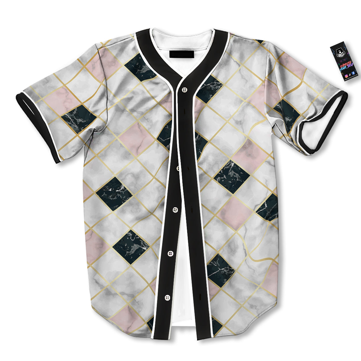 Marble Luxury Geometric Print Baseball Jersey-grizzshop