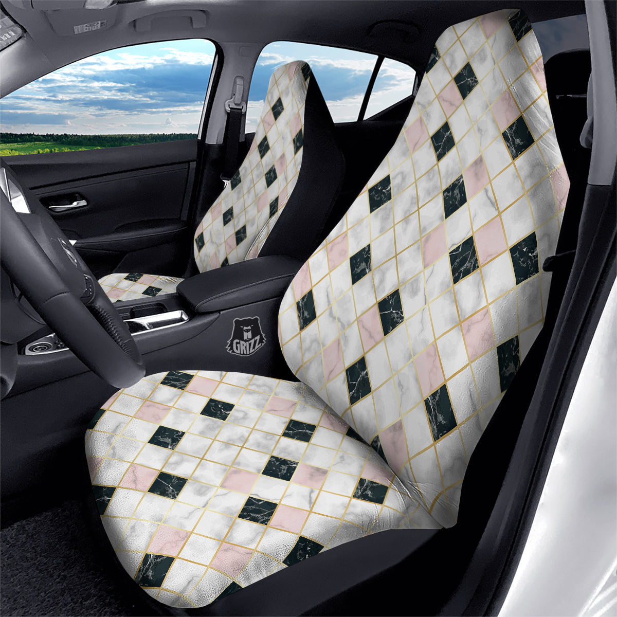 Marble Luxury Geometric Print Car Seat Covers-grizzshop