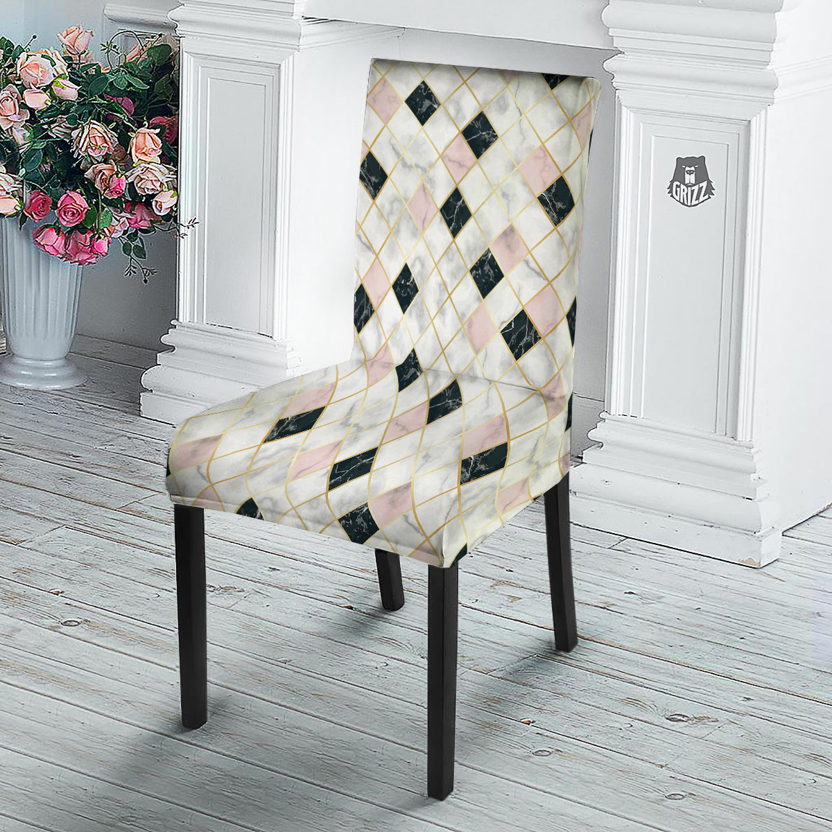 Marble Luxury Geometric Print Dining Chair Slipcover-grizzshop