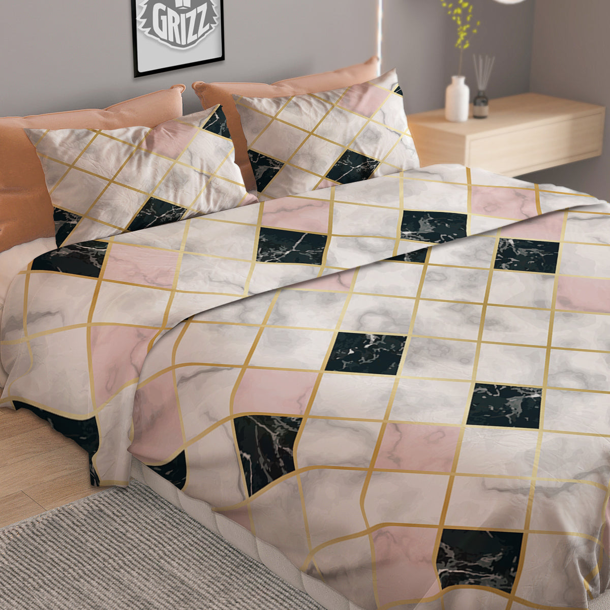 Marble Luxury Geometric Print Duvet Cover Bedding Set