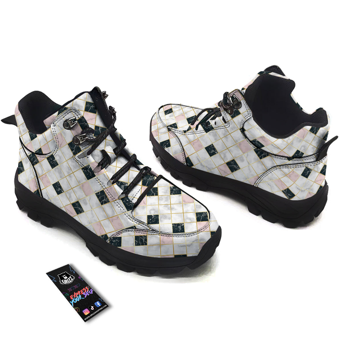 Marble Luxury Geometric Print Hiking Shoes-grizzshop