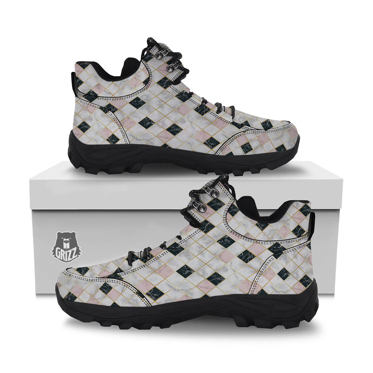 Marble Luxury Geometric Print Hiking Shoes-grizzshop