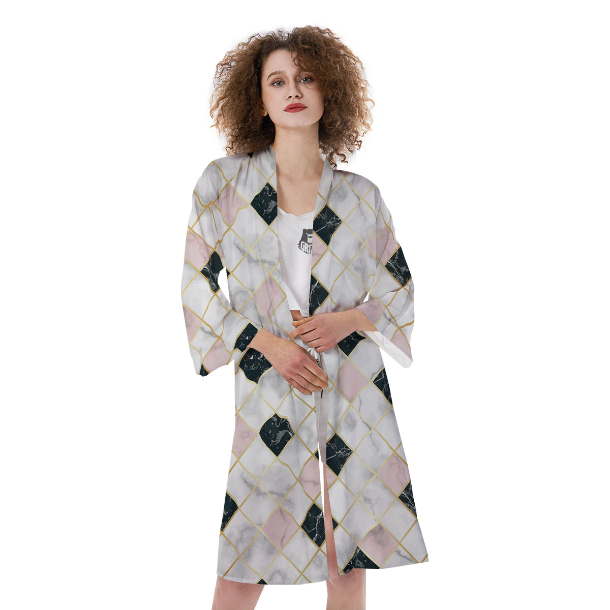 Marble Luxury Geometric Print Kimono-grizzshop