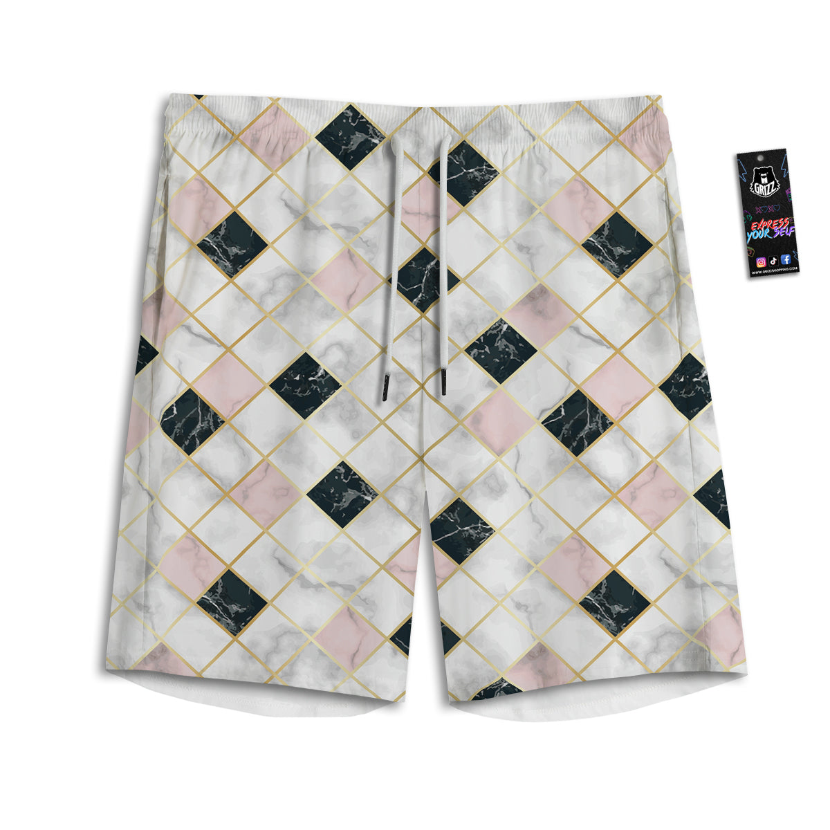 Marble Luxury Geometric Print Men's Athletic Shorts
