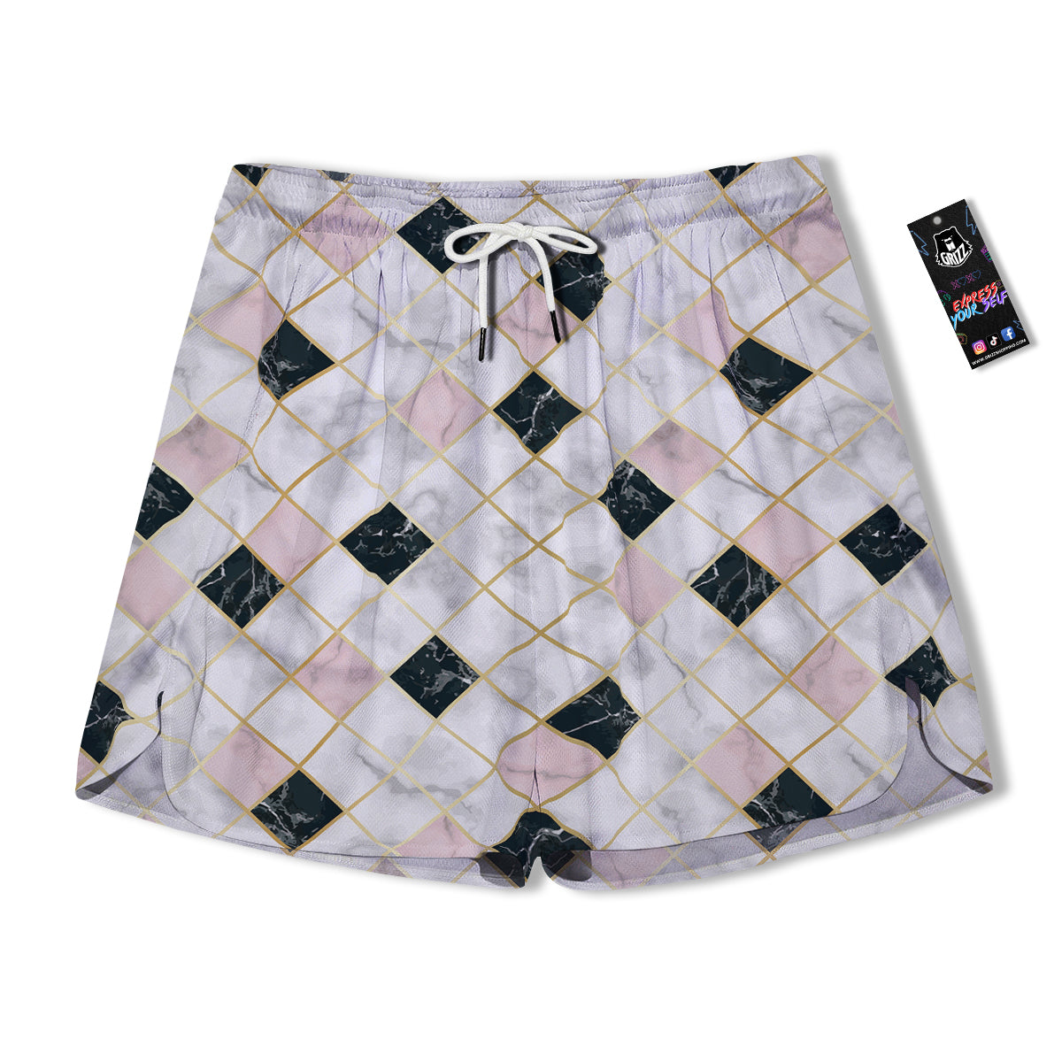 Marble Luxury Geometric Print Men's Running Shorts-grizzshop