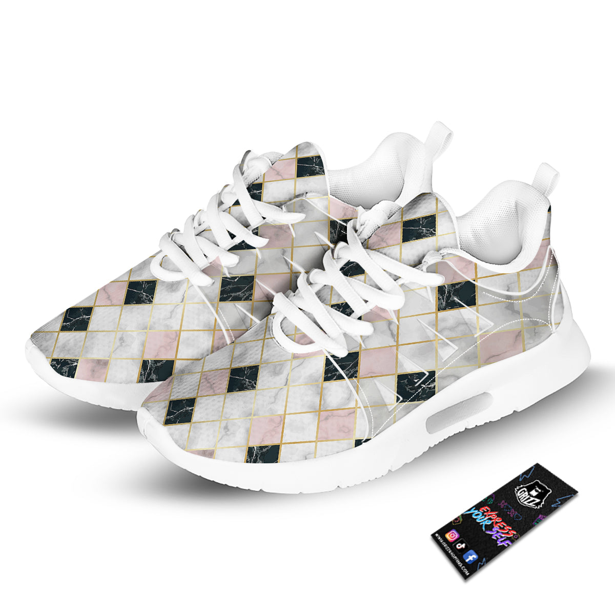 Marble Luxury Geometric Print Tennis Shoes-grizzshop