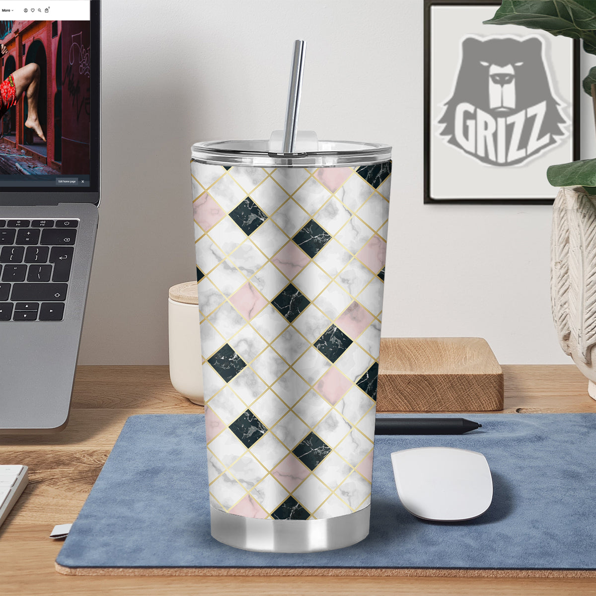 Marble Luxury Geometric Print Tumbler-grizzshop