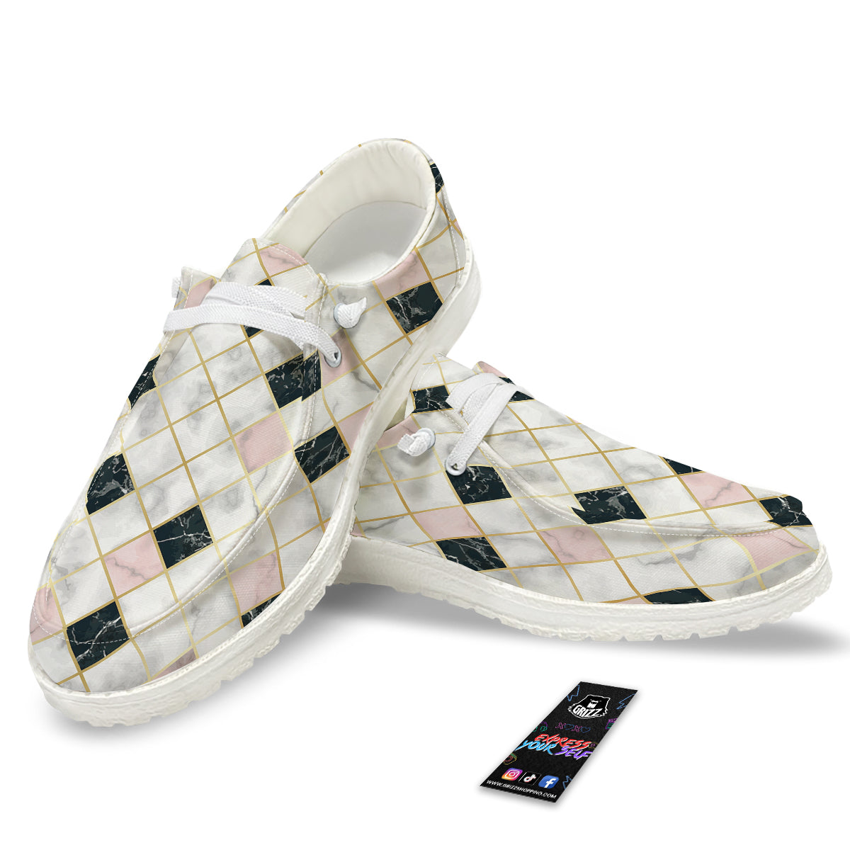 Marble Luxury Geometric Print White Loafers-grizzshop