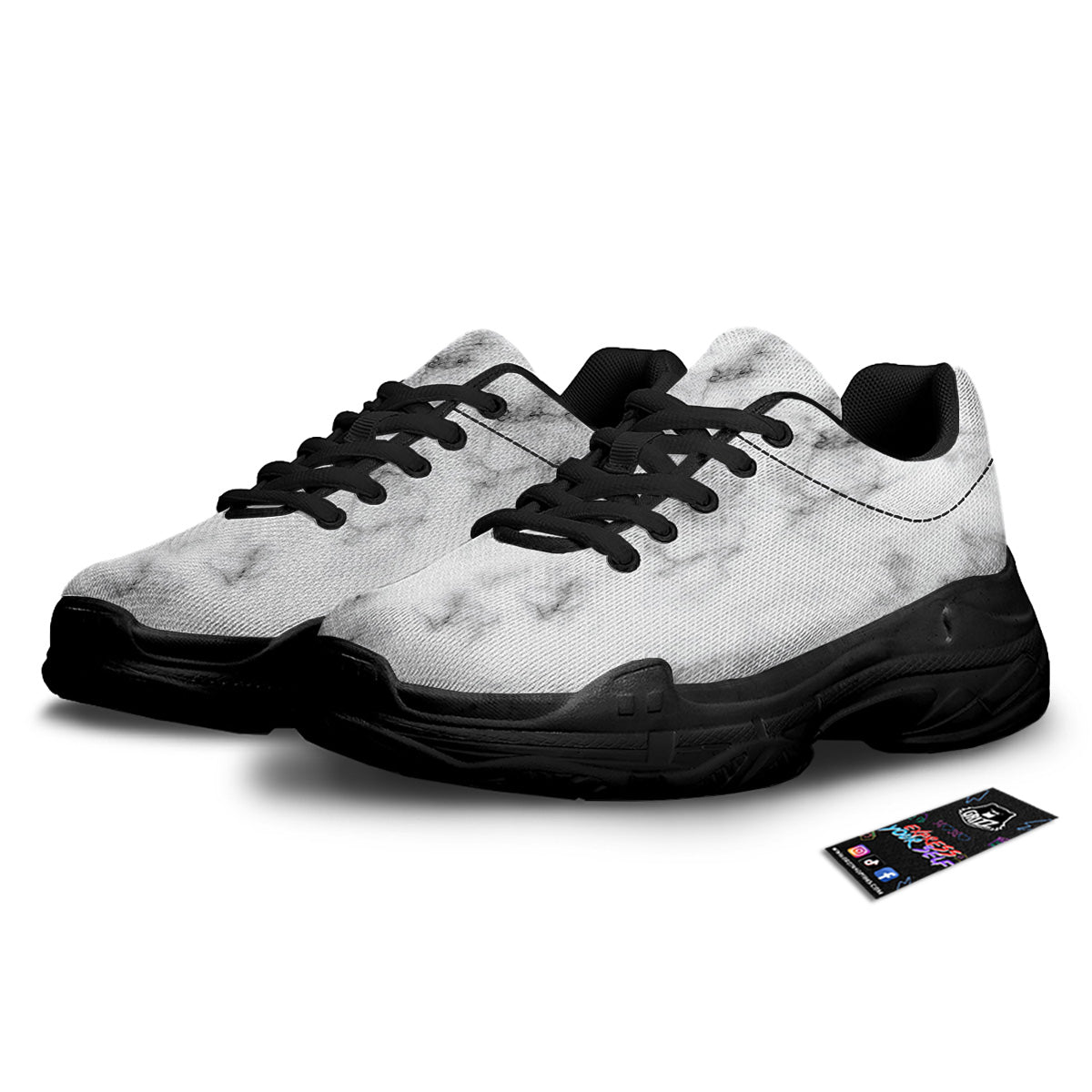 Marble Natural Black White Print Black Chunky Shoes-grizzshop