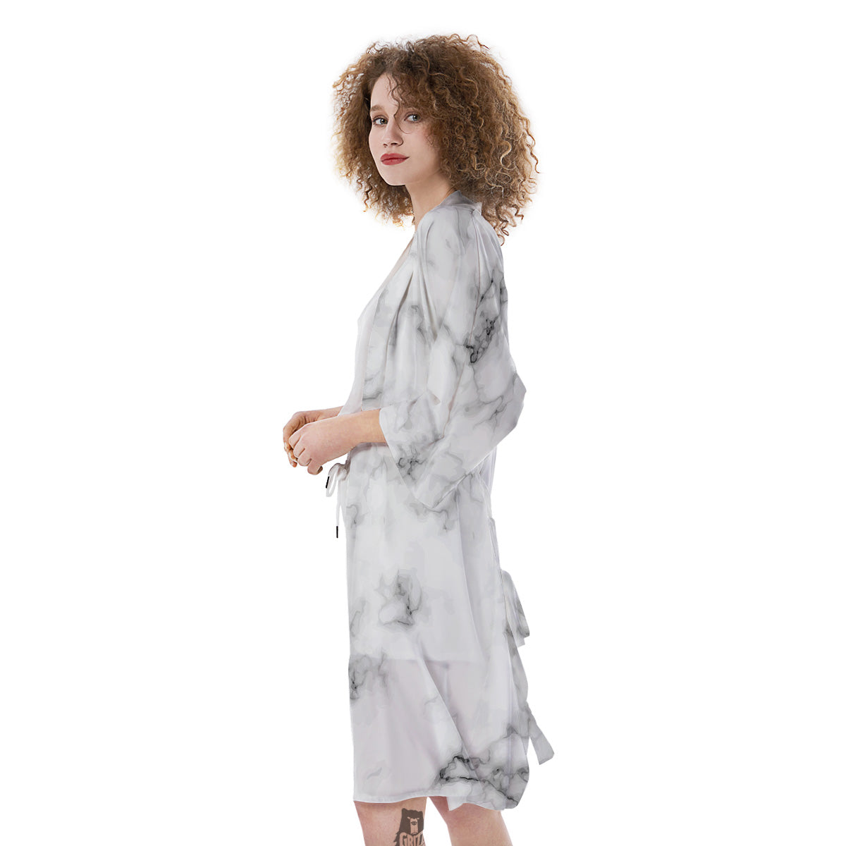 Marble Natural Black White Print Kimono-grizzshop