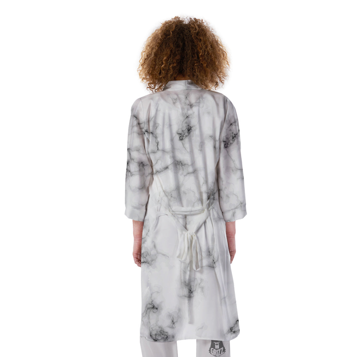Marble Natural Black White Print Kimono-grizzshop
