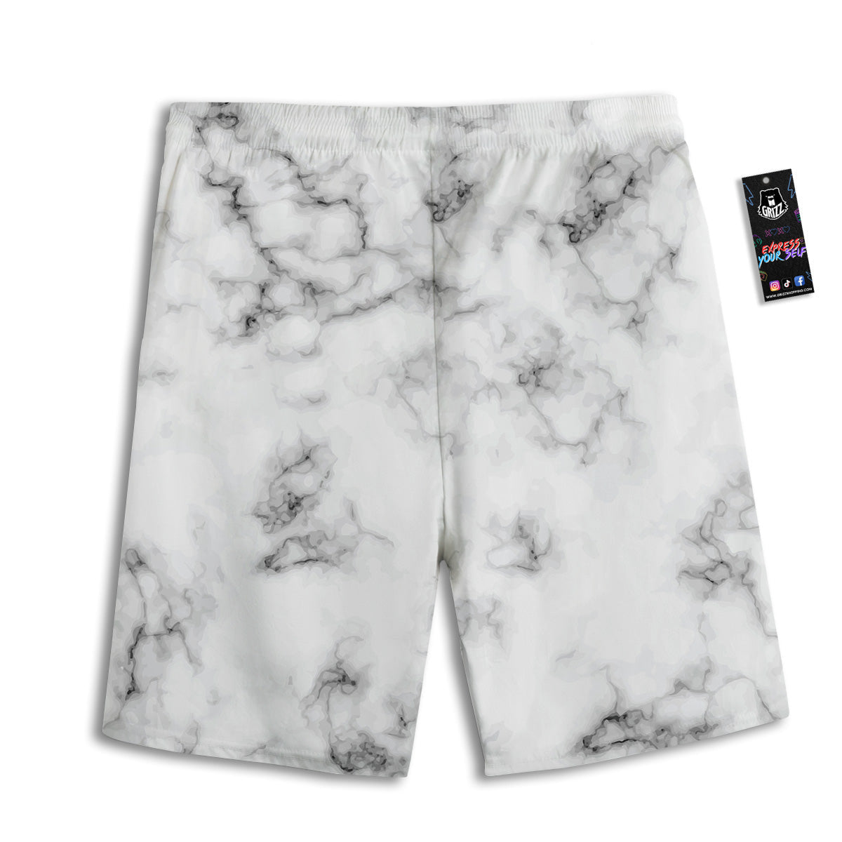 Marble Natural Black White Print Men's Athletic Shorts