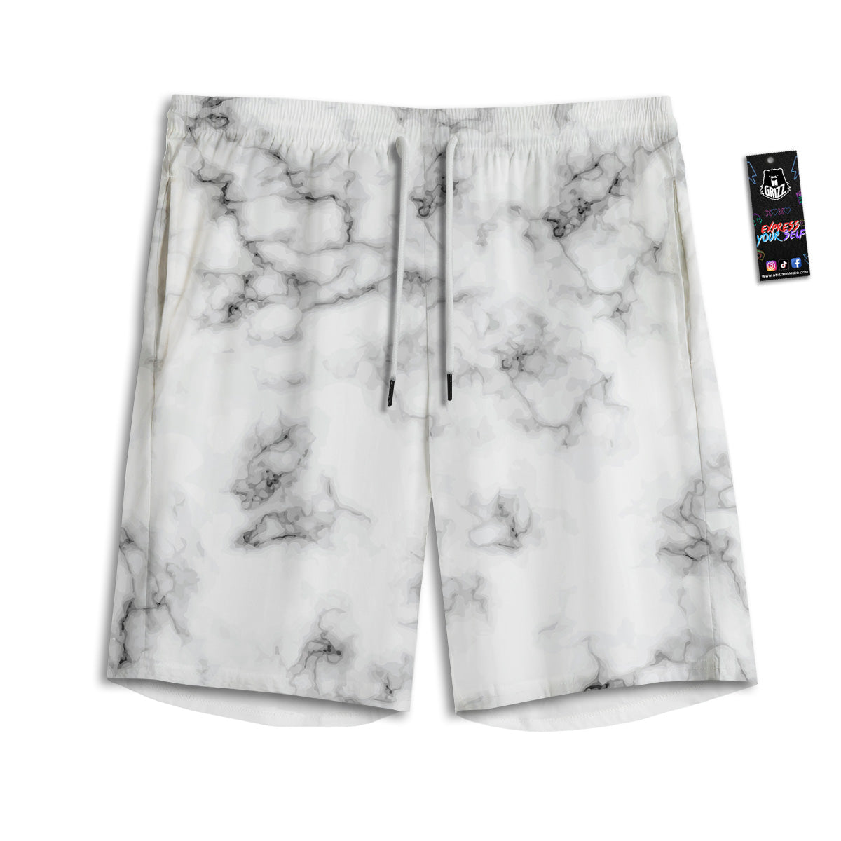 Marble Natural Black White Print Men's Athletic Shorts