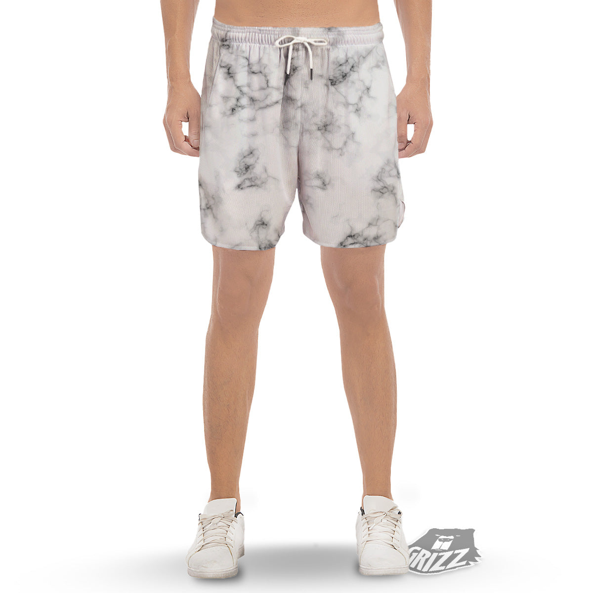 Marble Natural Black White Print Men's Gym Shorts-grizzshop