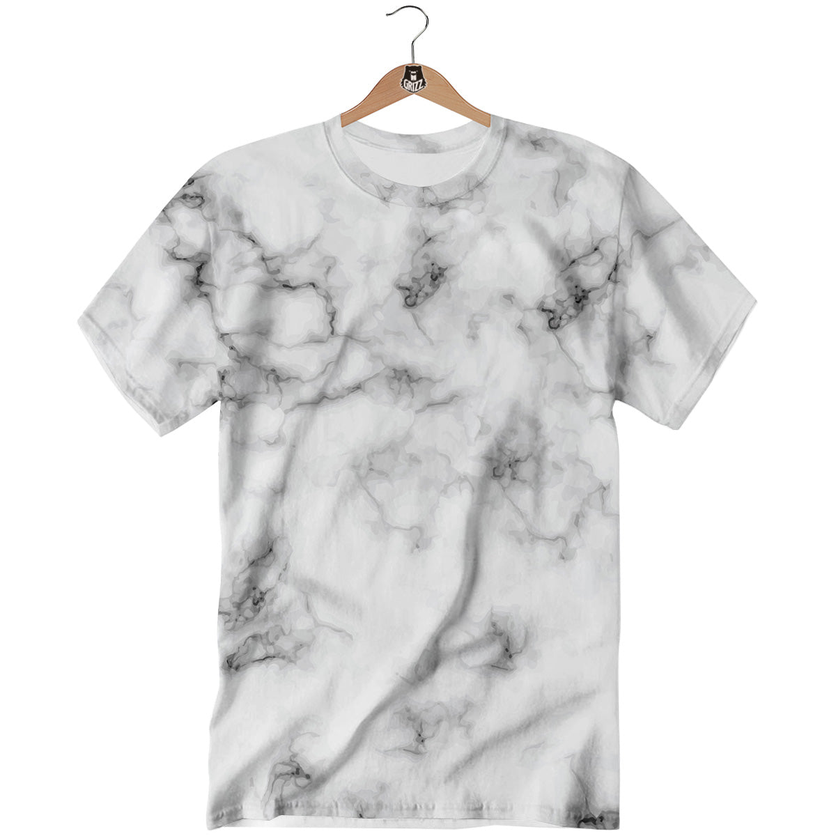 Marble Natural Black White Print T-Shirt-grizzshop