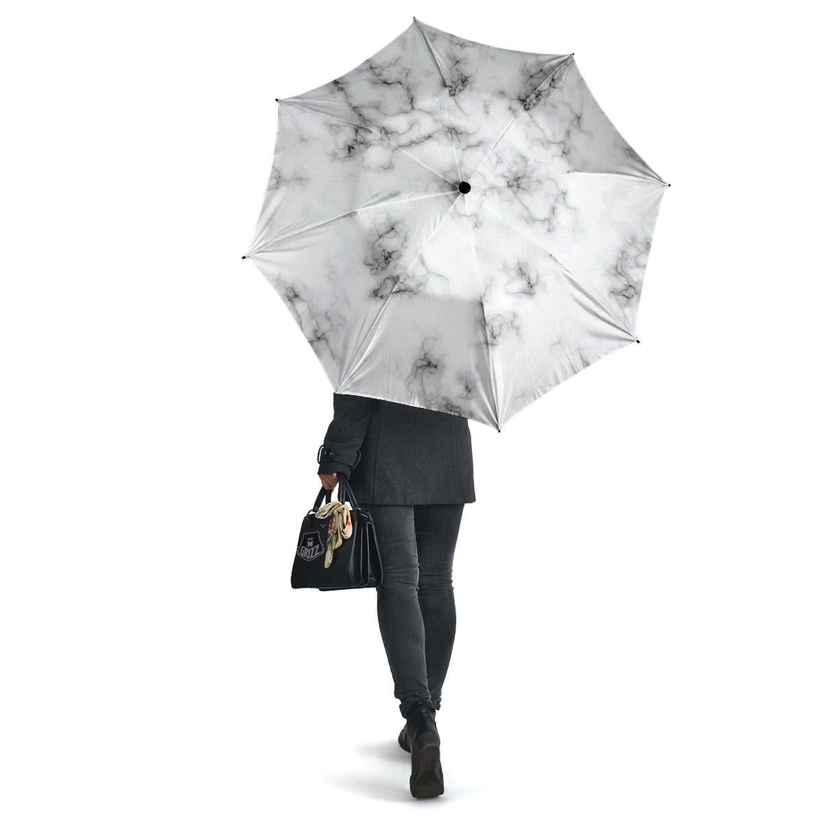 Marble Natural Black White Print Umbrella-grizzshop