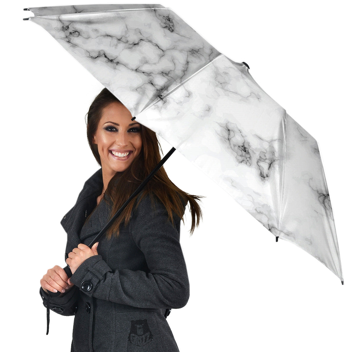 Marble Natural Black White Print Umbrella-grizzshop
