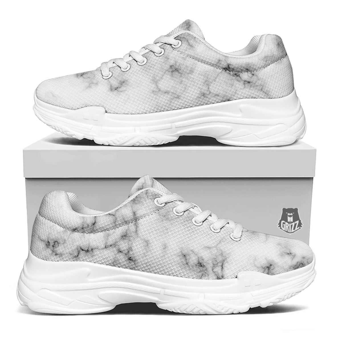 Marble Natural Black White Print White Chunky Shoes-grizzshop