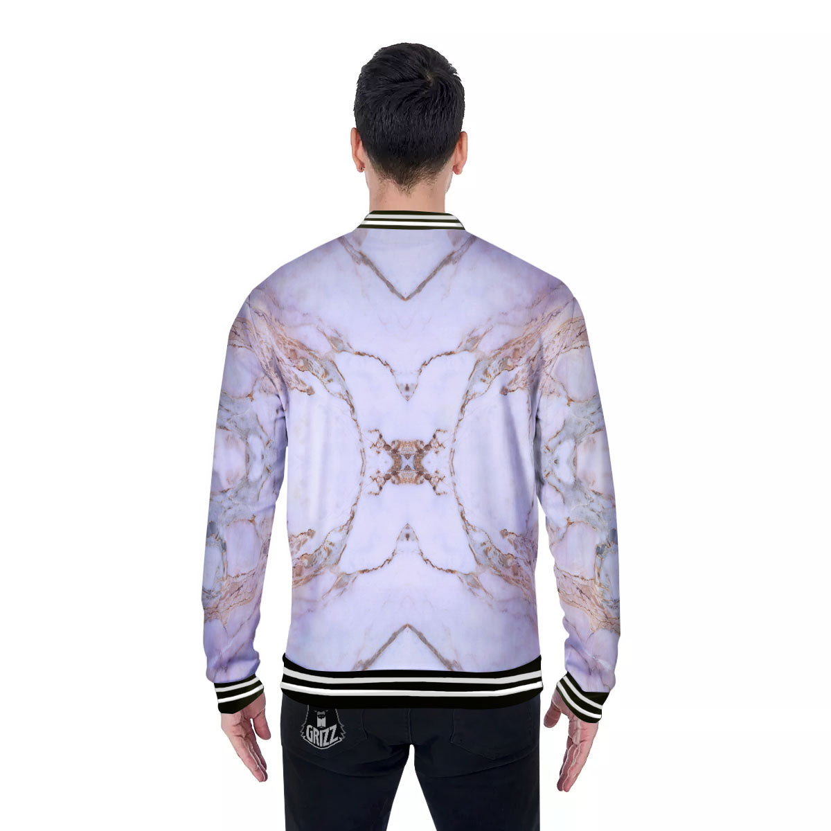Marble Pink Grey White Print Pattern Baseball Jacket-grizzshop