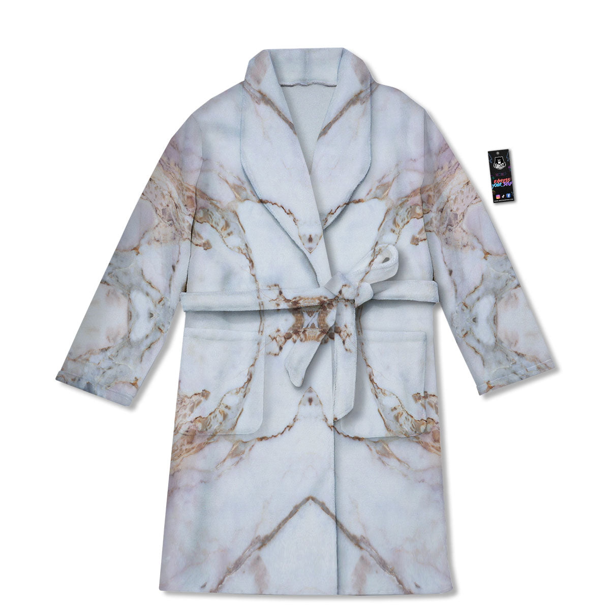 Marble Pink Grey White Print Pattern Bathrobe-grizzshop