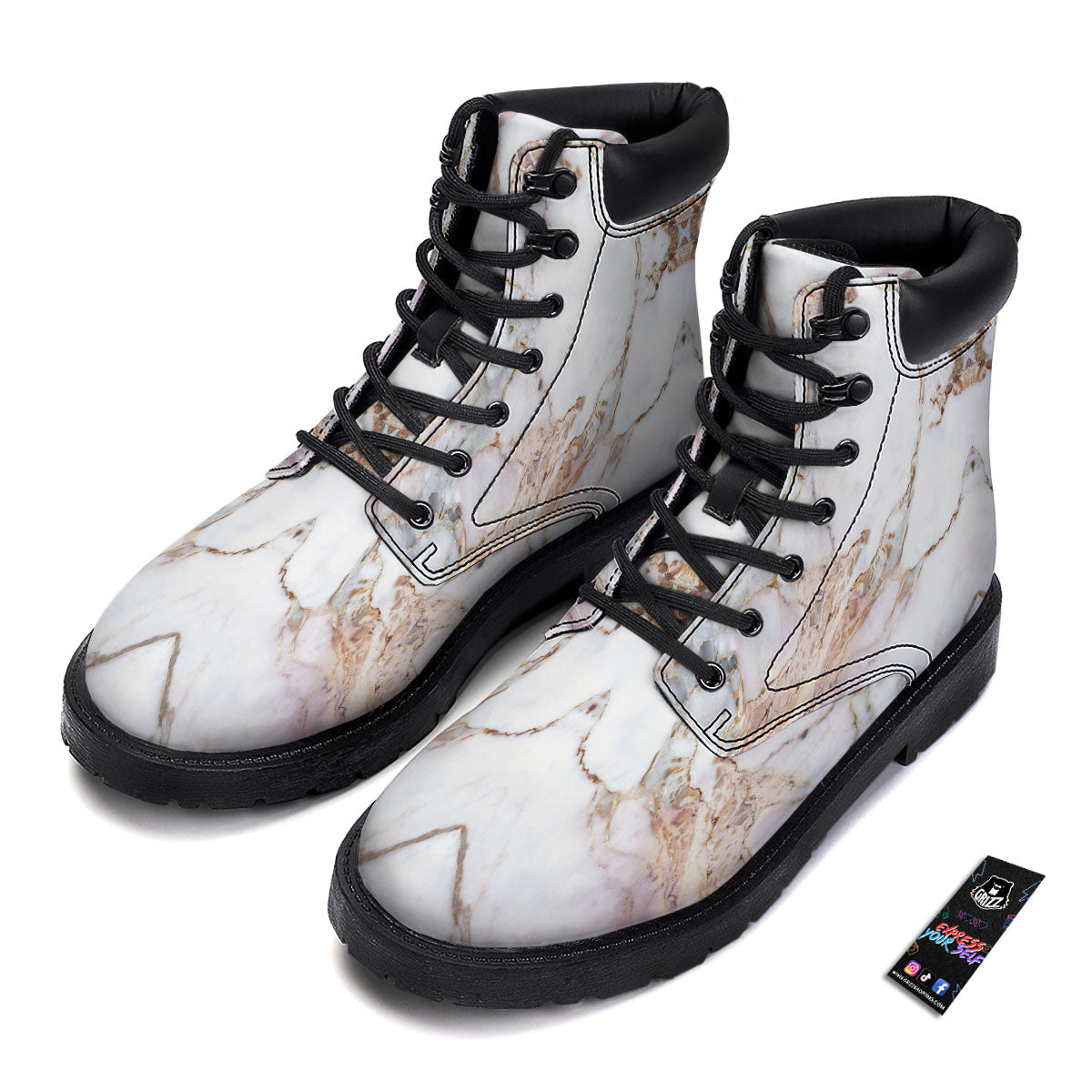 Marble Pink Grey White Print Pattern Boots-grizzshop