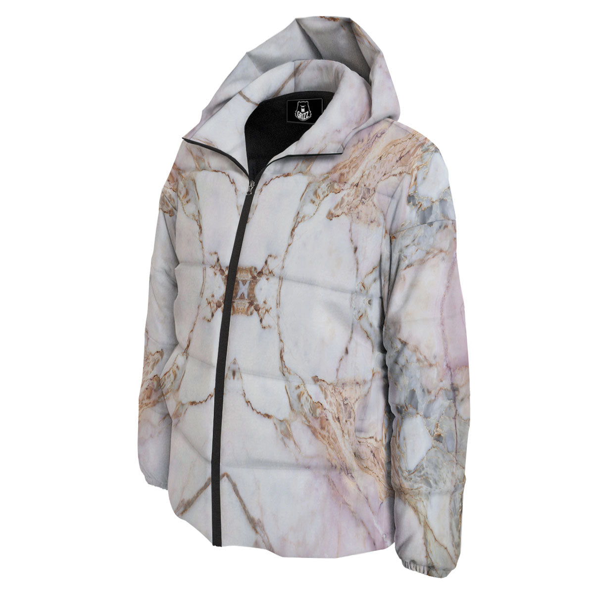 Marble Pink Grey White Print Pattern Down Jacket-grizzshop