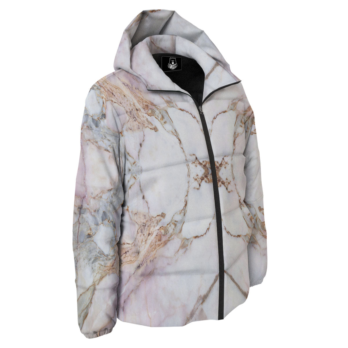 Marble Pink Grey White Print Pattern Down Jacket-grizzshop