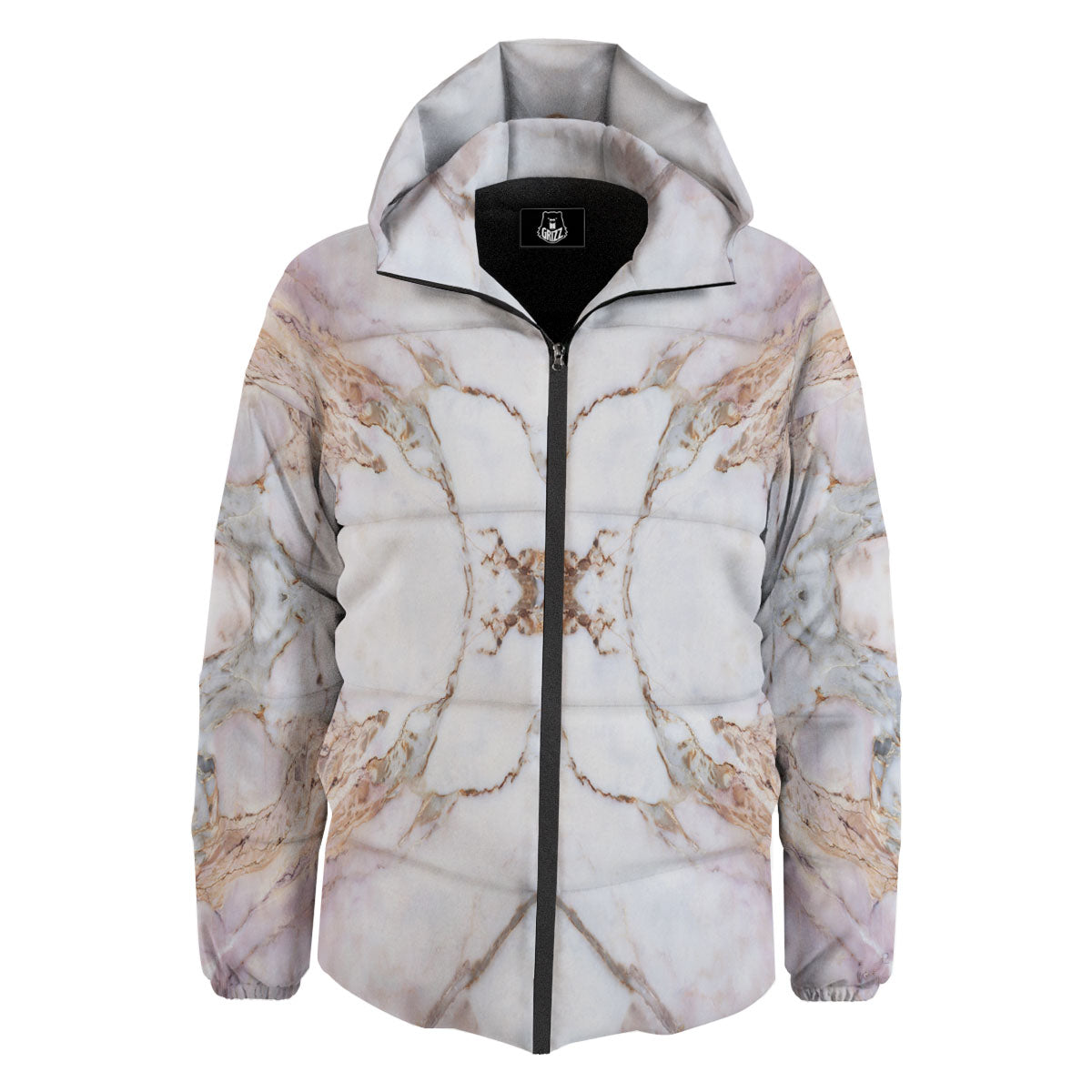 Marble Pink Grey White Print Pattern Down Jacket-grizzshop