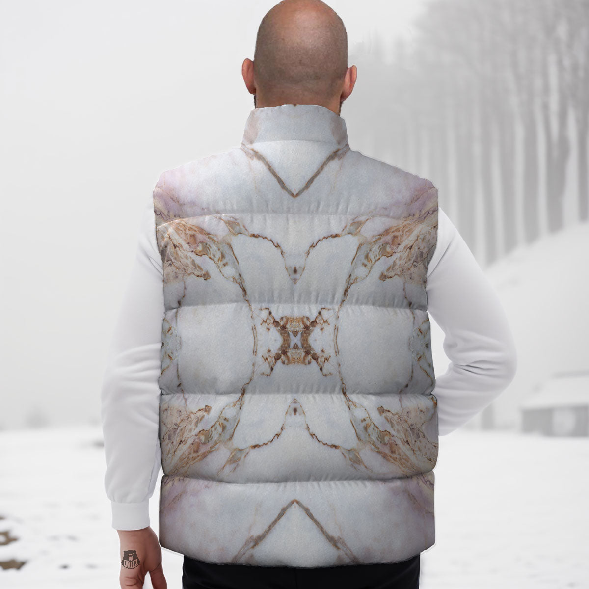 Marble Pink Grey White Print Pattern Down Vest-grizzshop
