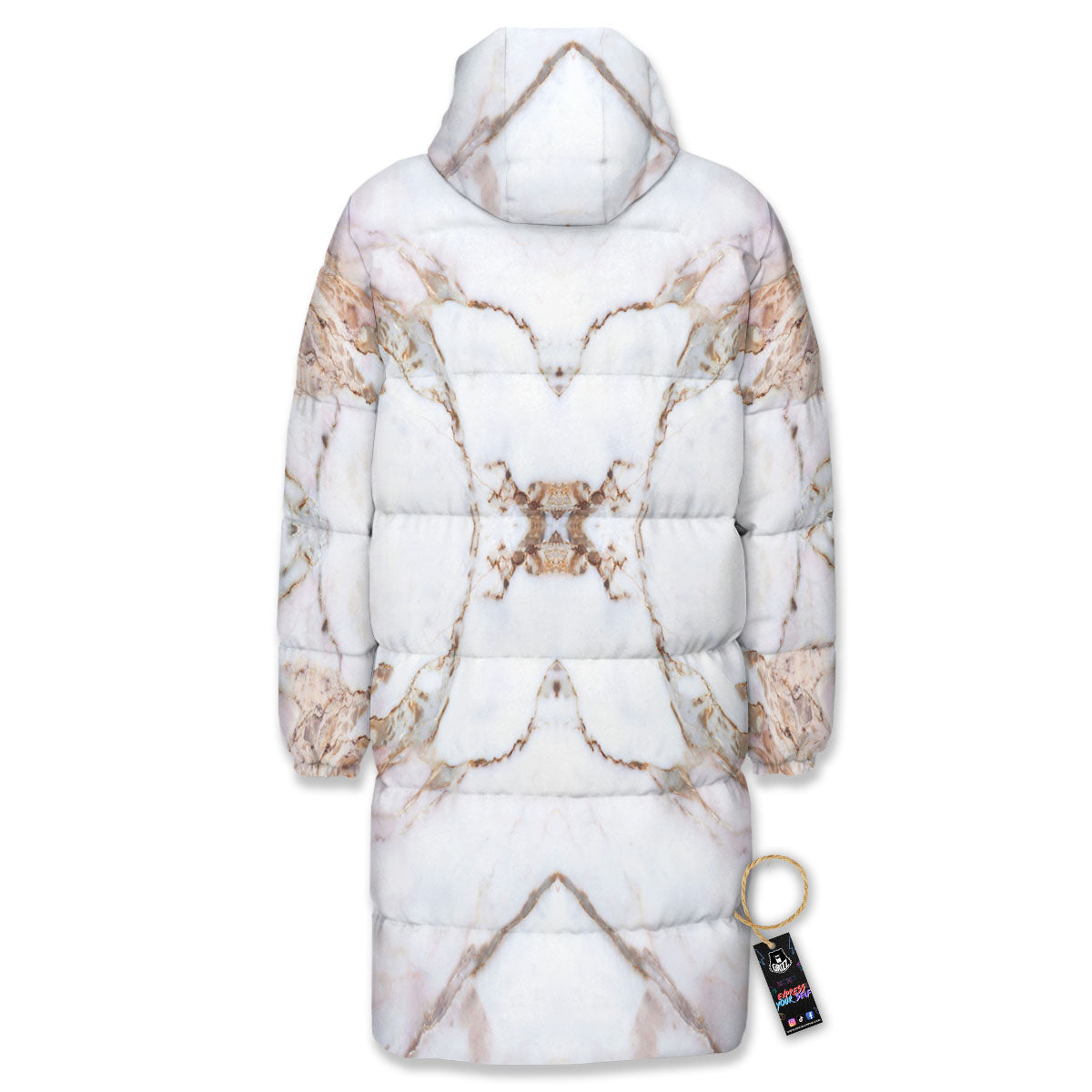 Marble Pink Grey White Print Pattern Long Down Jacket-grizzshop