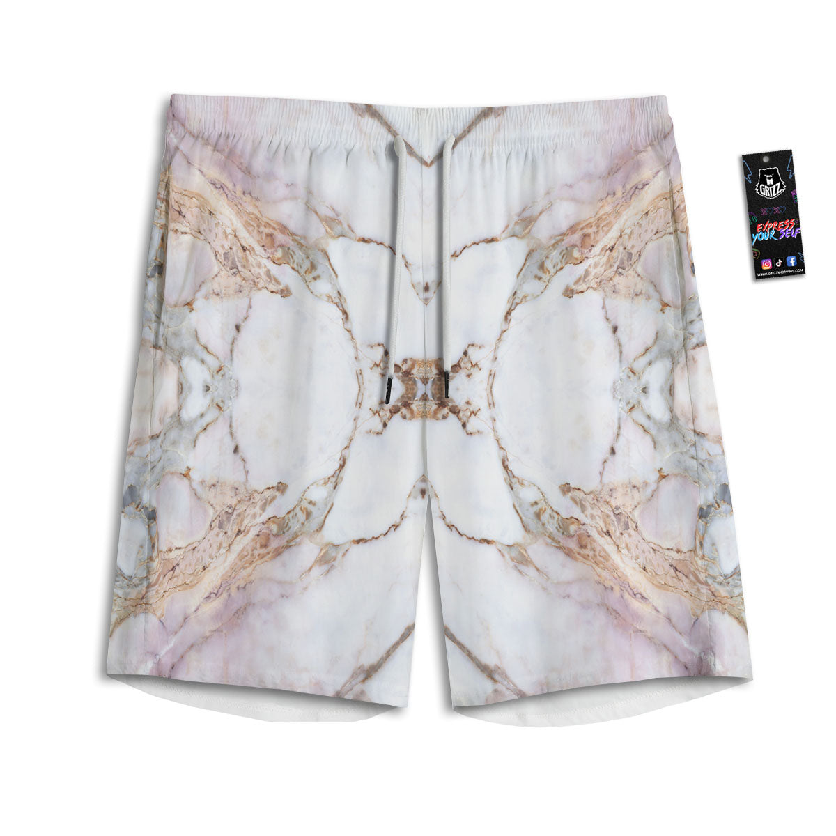 Marble Pink Grey White Print Pattern Men's Athletic Shorts