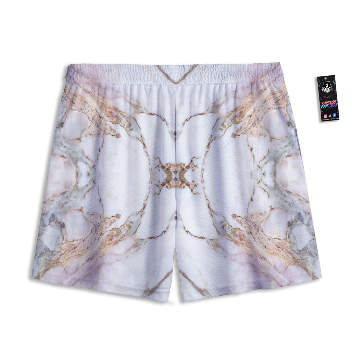 Marble Pink Grey White Print Pattern Mesh Shorts
