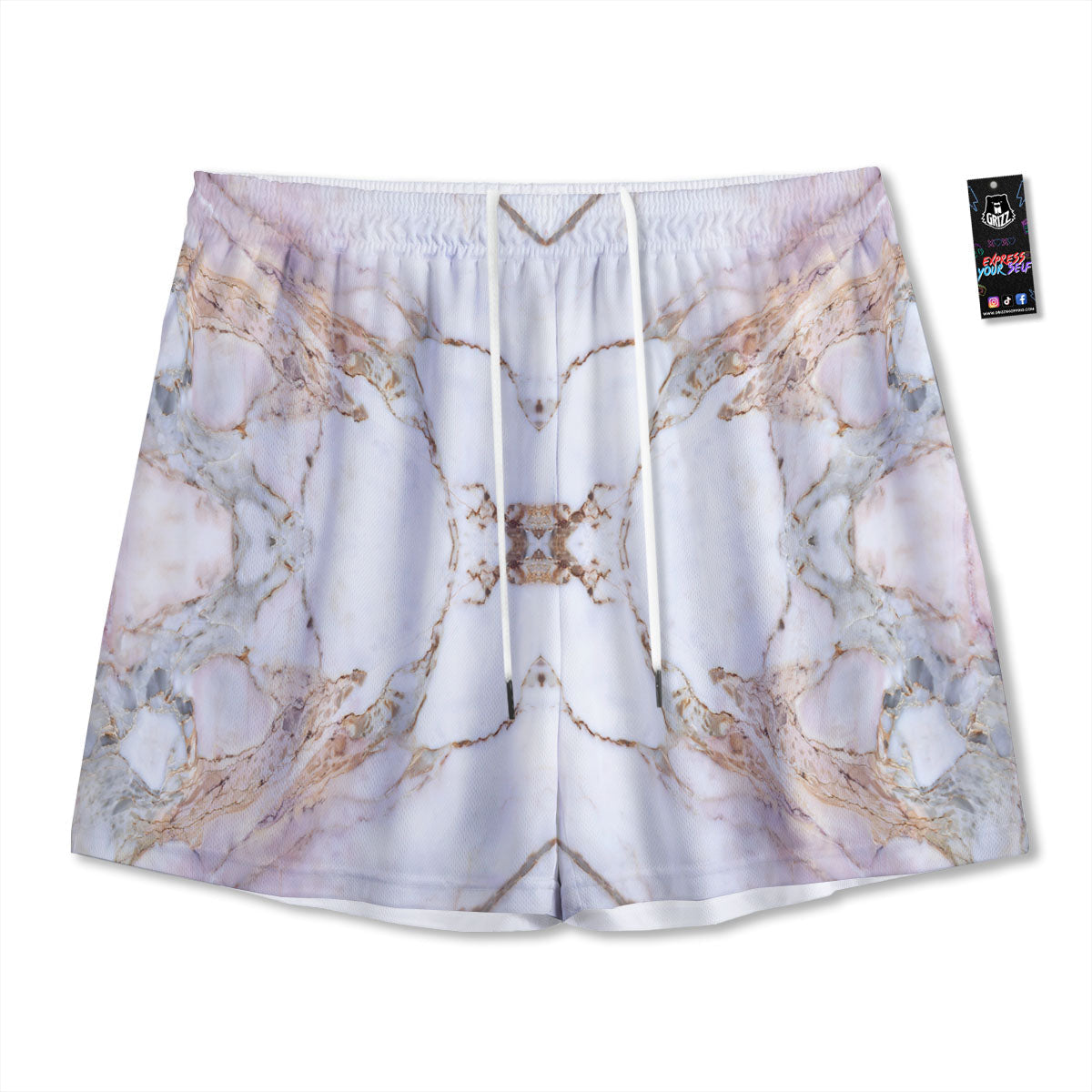 Marble Pink Grey White Print Pattern Mesh Shorts