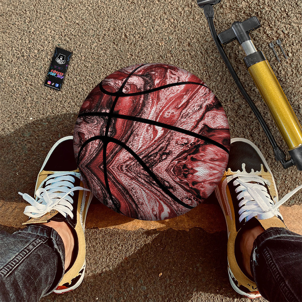 Marble Red Print Pattern Basketball-grizzshop