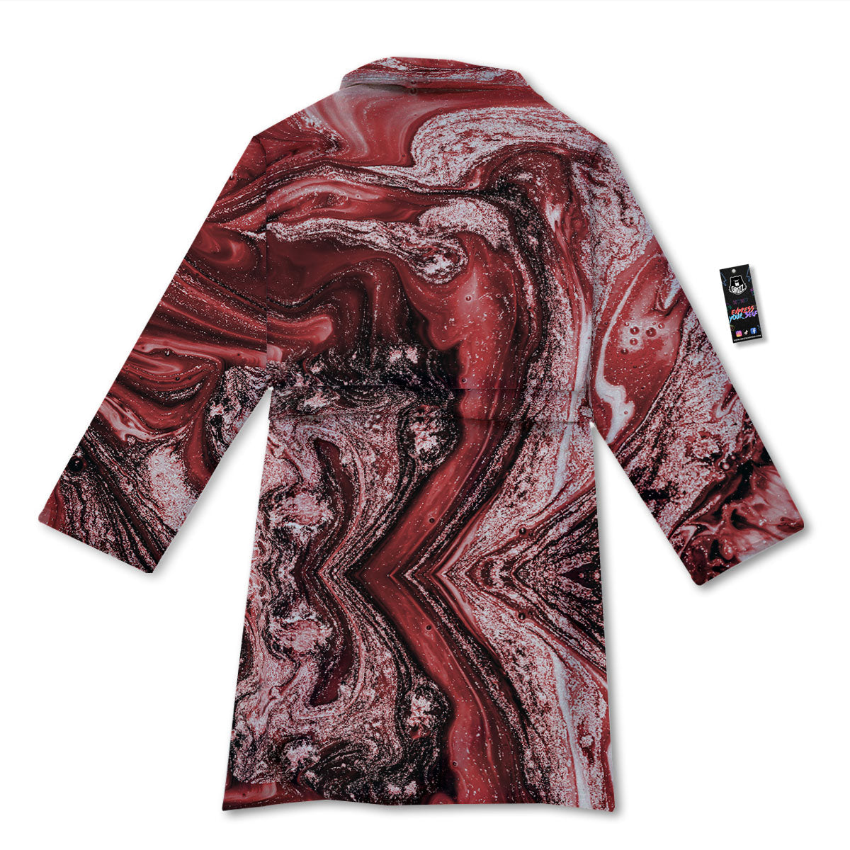 Marble Red Print Pattern Bathrobe-grizzshop