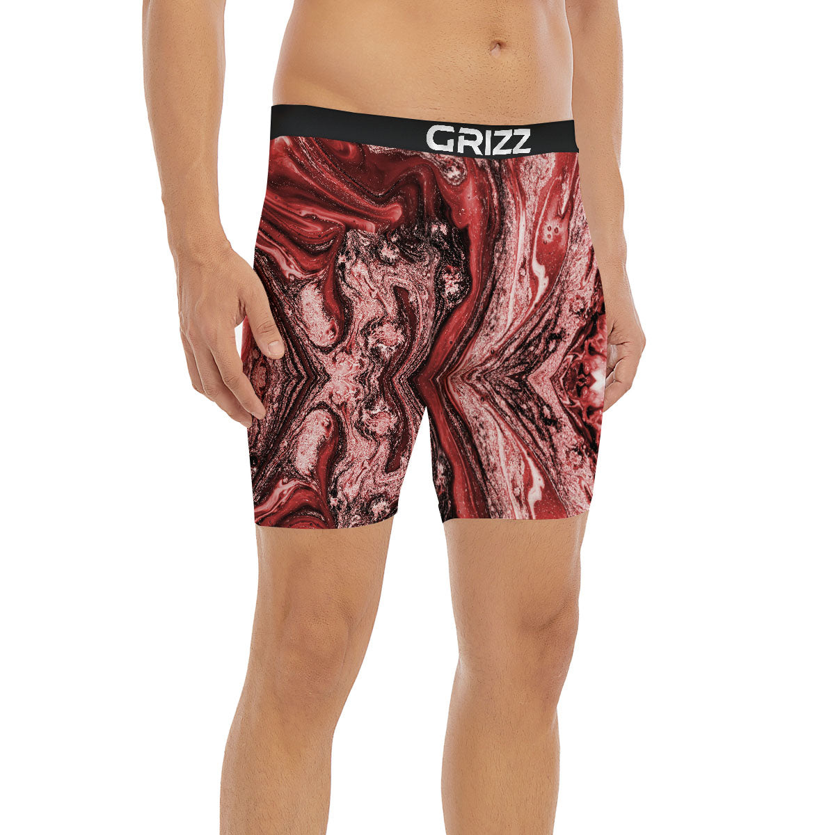 Marble Red Print Pattern Boxer Briefs-grizzshop