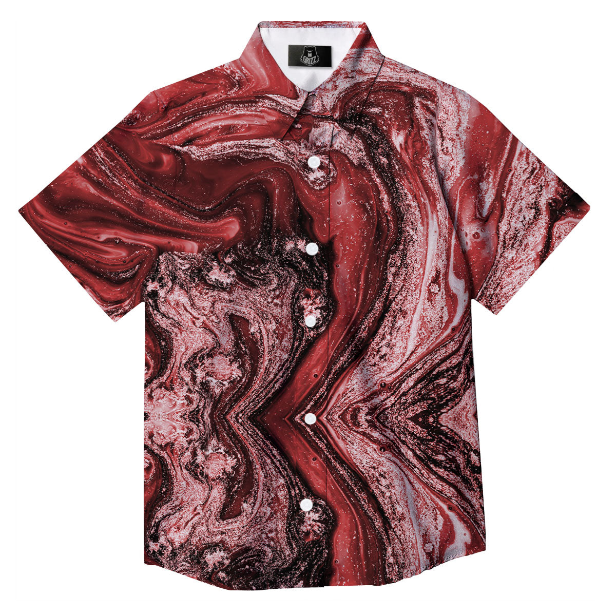 Marble Red Print Pattern Button Up Shirt-grizzshop