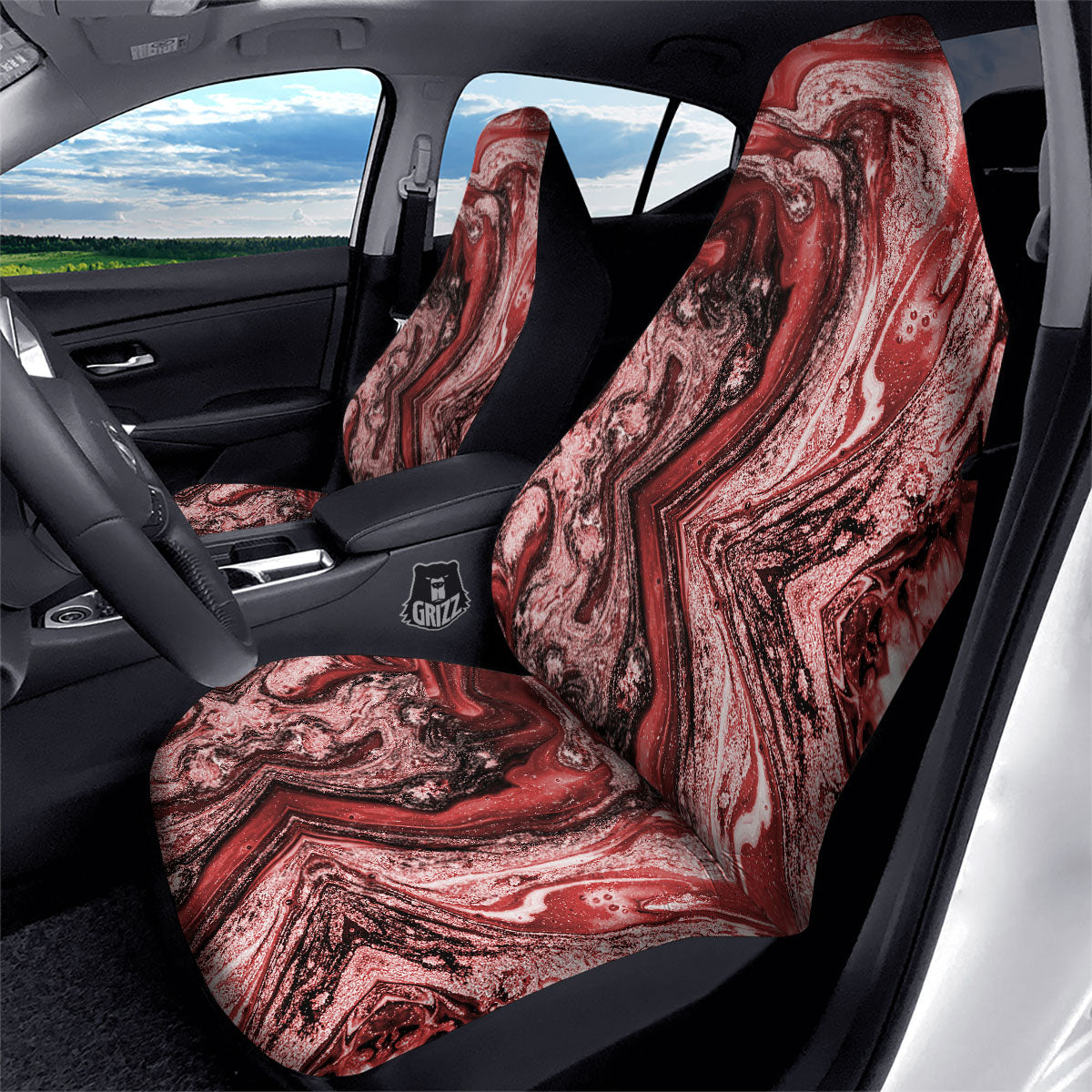 Marble Red Print Pattern Car Seat Covers-grizzshop
