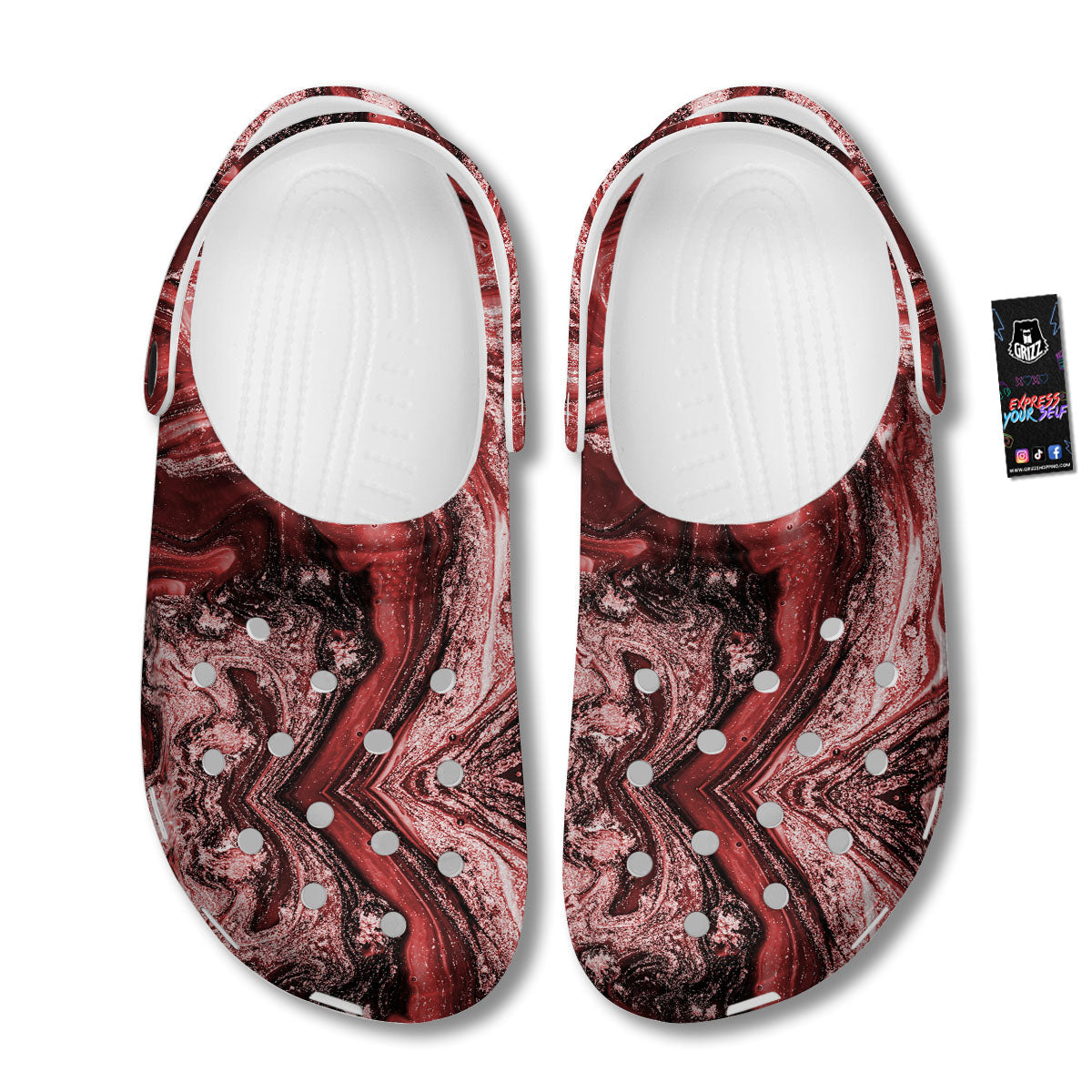 Marble Red Print Pattern Clog-grizzshop