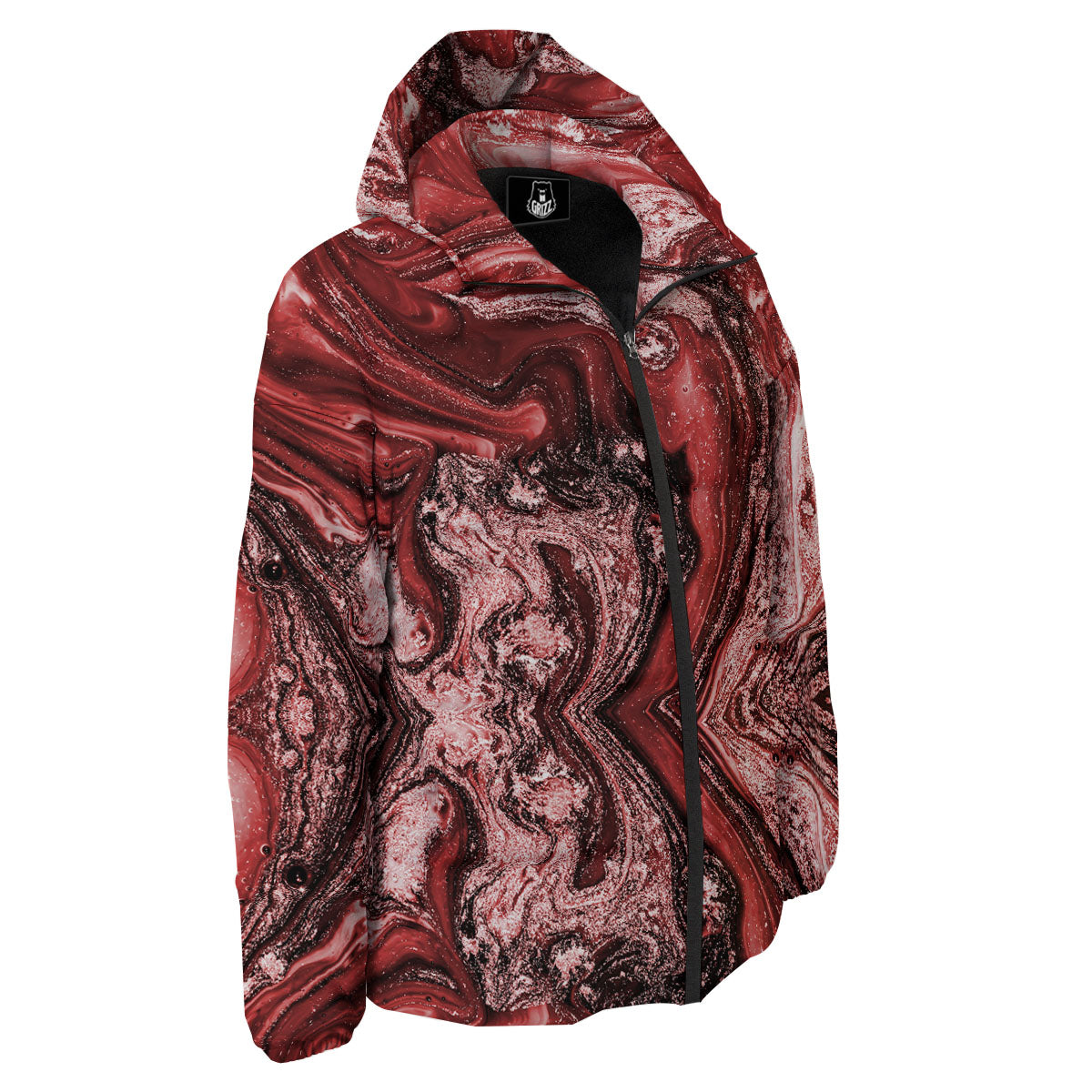 Marble Red Print Pattern Down Jacket-grizzshop