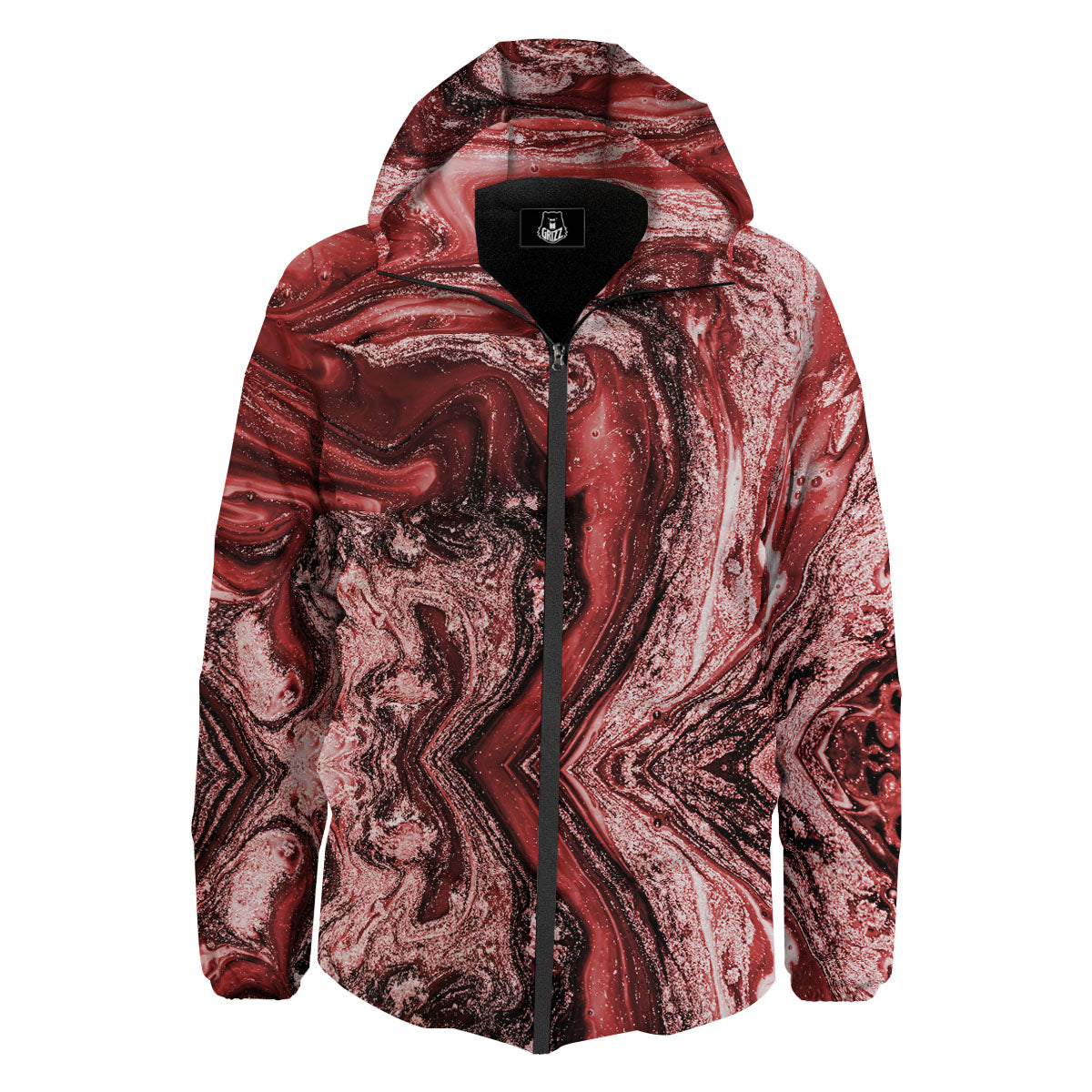 Marble Red Print Pattern Down Jacket-grizzshop