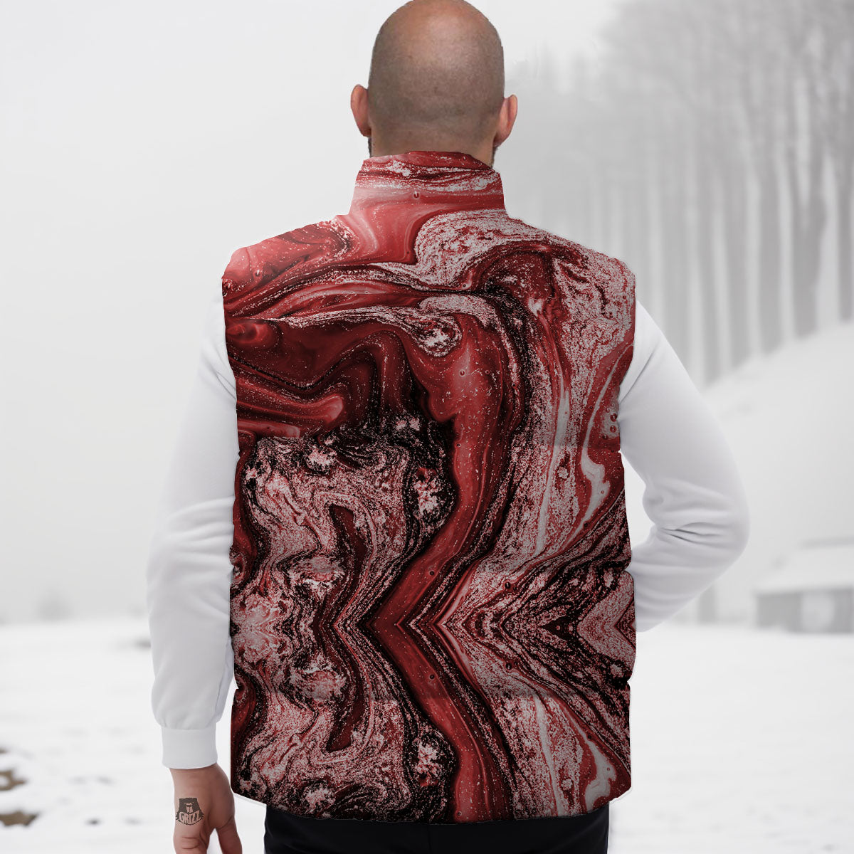 Marble Red Print Pattern Down Vest-grizzshop