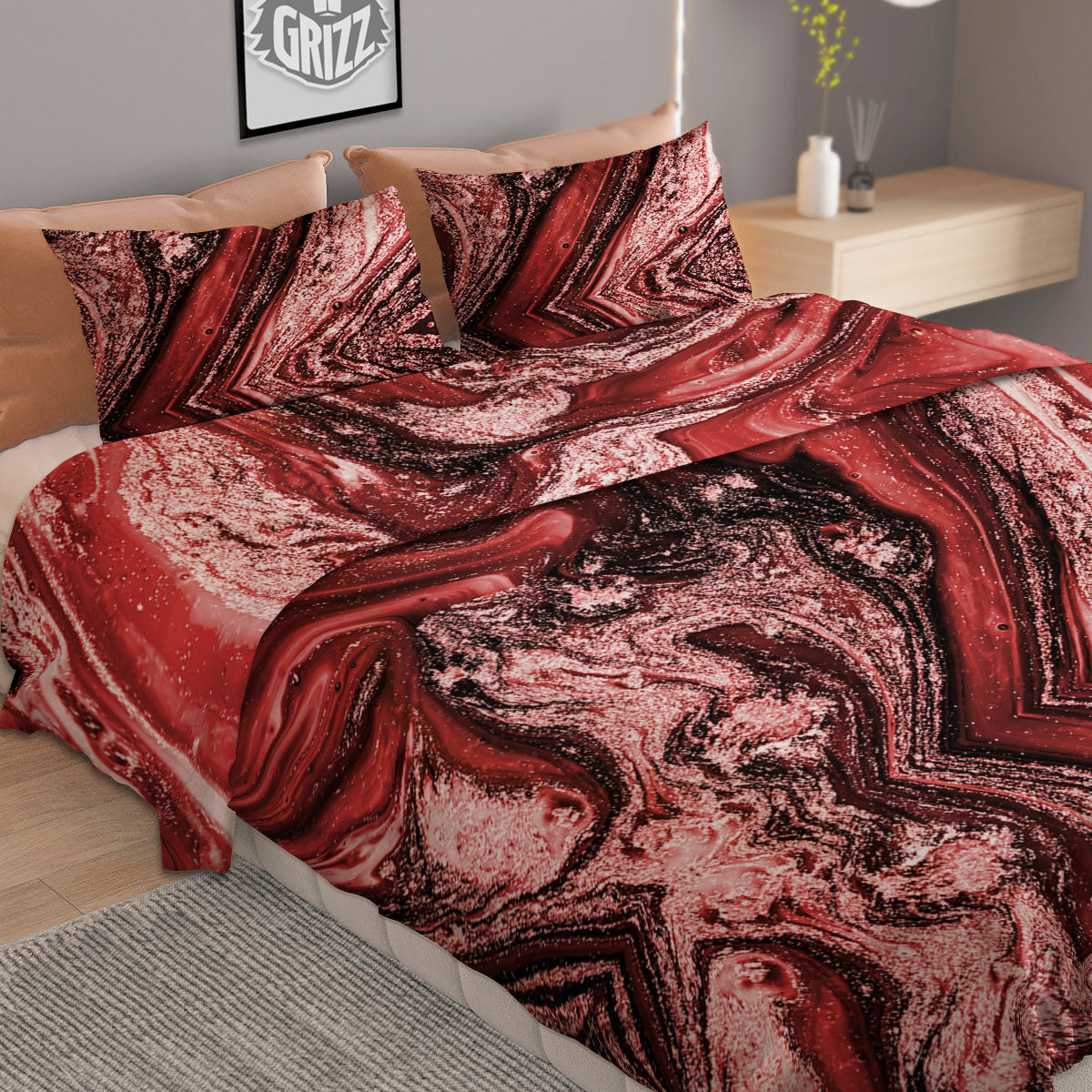 Merry Christmas Watercolor Print Pattern Duvet Cover Bedding Set