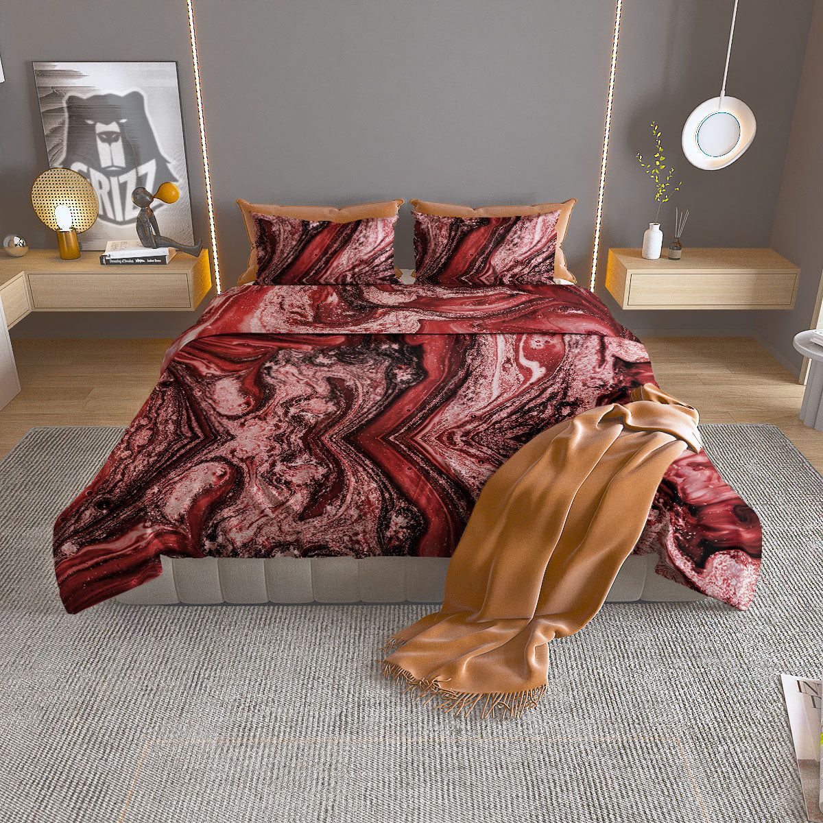 Merry Christmas Watercolor Print Pattern Duvet Cover Bedding Set